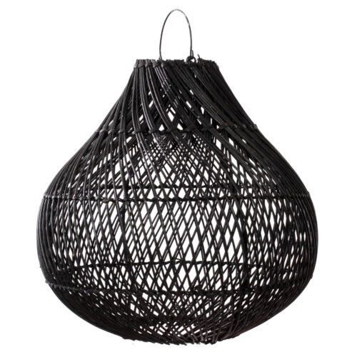 black rattan lamp in shape of bottle