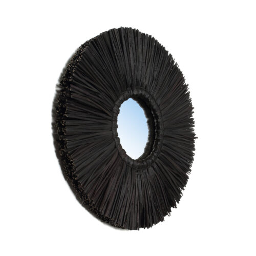Black round mirror made of Alang grass