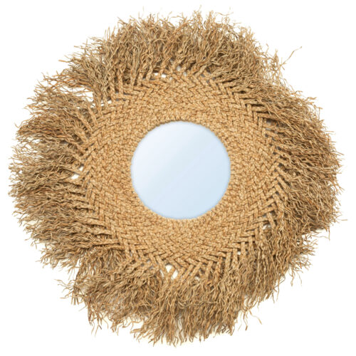 Round mirror with woven water hyacinth