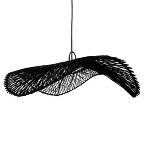 black rattan hanging lamp in shape of a cap