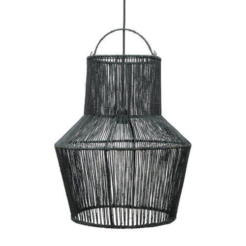 hanging black lamp made from woven fabric