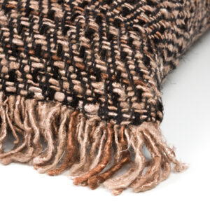 detail of woven cotton cushion cover in black with copper