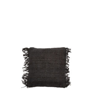 black cotton woven cushion measuring 40 x 40 cm