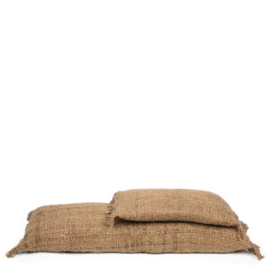 two cushions lying on top of each other in different sizes, color brown, made of cotton