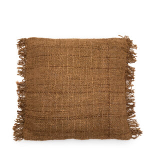 square coarsely woven brown cotton cushion