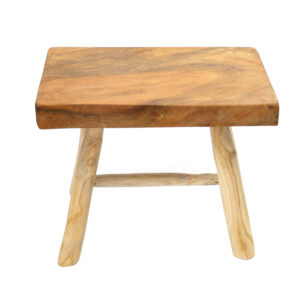 wooden low stool on white background