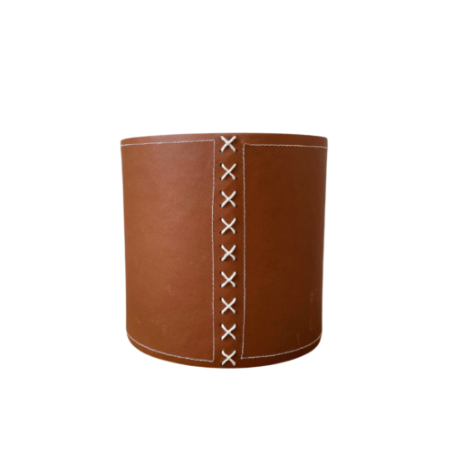 eco brown plant pot with white cross stitch