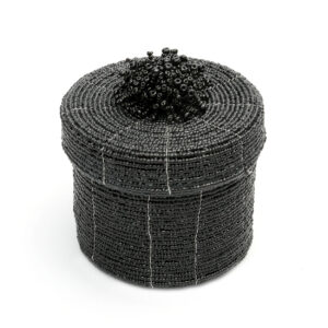 black beaded basket with lid