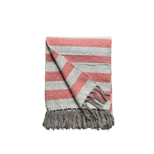 plaid striped in coral with gray stripe
