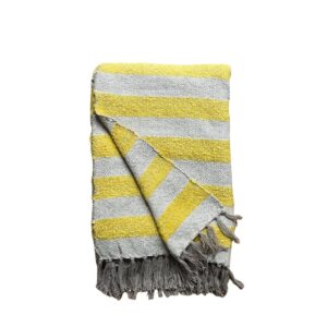 throw striped in ochre and gray