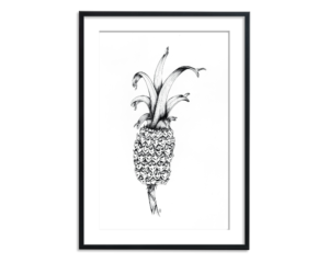 black white illustration of a pineapple