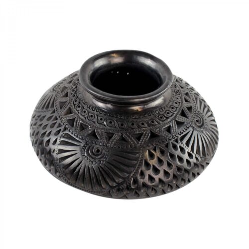 round crafted black vase on white background