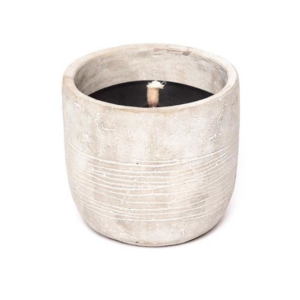 black candle in robust concrete pot
