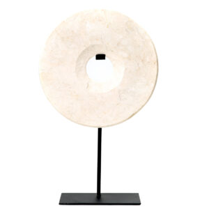 white round marble decoration piece on a black stand