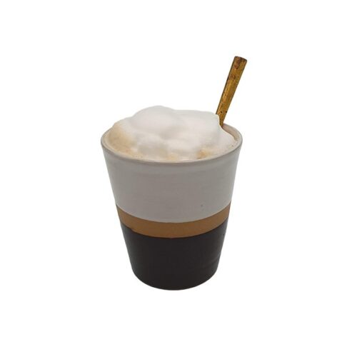 caffe latte in white with black mug